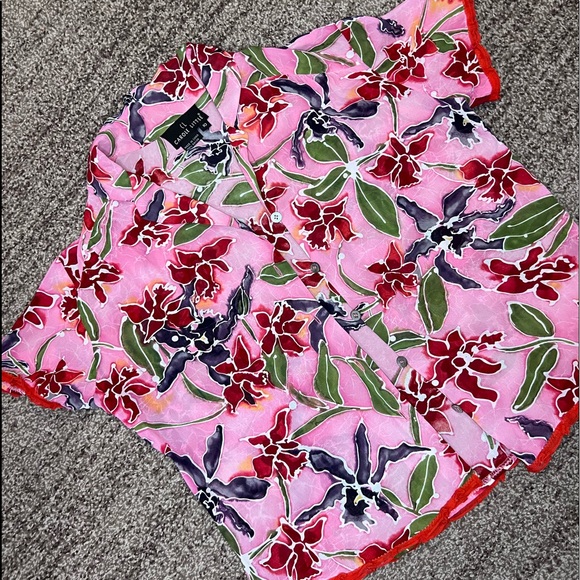 Carole Little vintage pink floral tropical lightweight blouse fits 4/6, XS - Picture 9 of 12